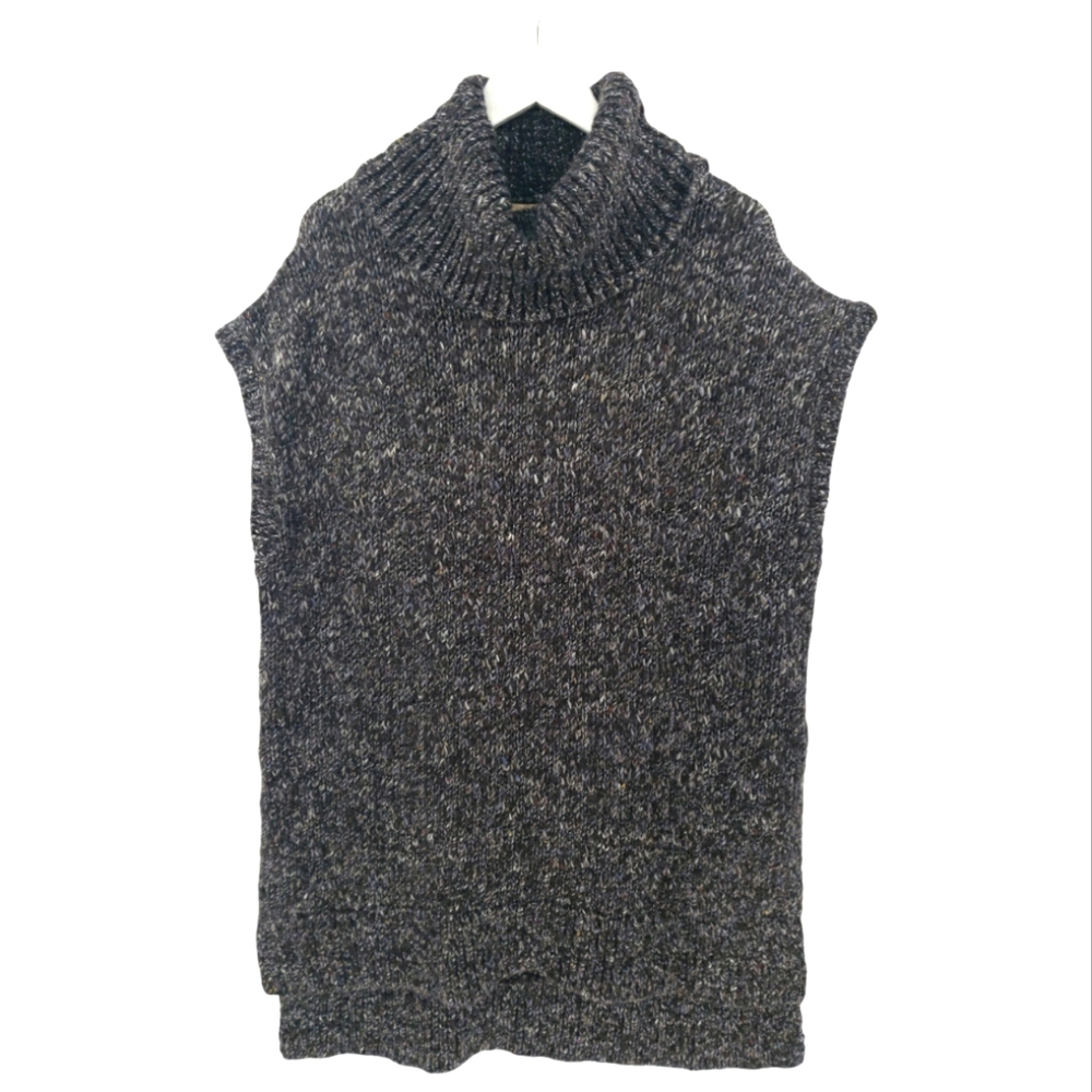 H&M Wool Alpaca Sweater Vest Medium Cowl Neck Sleeveless Side Slits Marled Gray